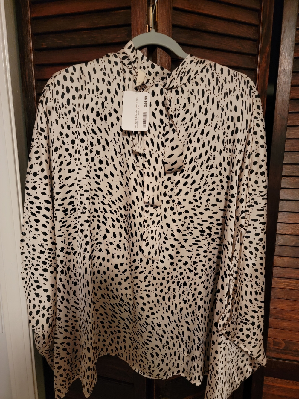 Women's Cream & Black Polka Dot Tunic Shirt, Silky,Flowy, Beautiful Fits Xl Also